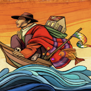 Esta ilustración imagina una utopía. Fue realizada durante un tiempo en que los navegantes de pequeños navíos estaban siendo agredidos en mi Mar Caribe. Una oda, si se quiere, a la acción más humana imaginable: el desplazamiento.